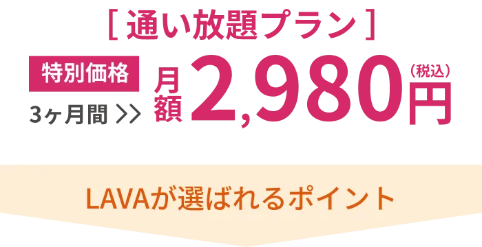 特別価格 3ヶ月間 月額 2,980円 LAVAが選ばれるポイント