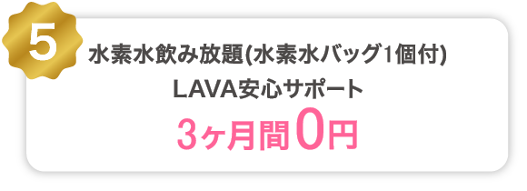 4 水素水飲み放題（水素水バッグ1個付） LAVA安心サポート レンタルバスタオル＆フェイスタオル 3ヶ月間0円 *タオル2種はLAVA店舗(Rintosull併設店舗含む)に限ります。