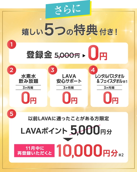 さらに！ 以前LAVAに通ったことがある方限定 LAVAポイント5,000円分プレゼント！