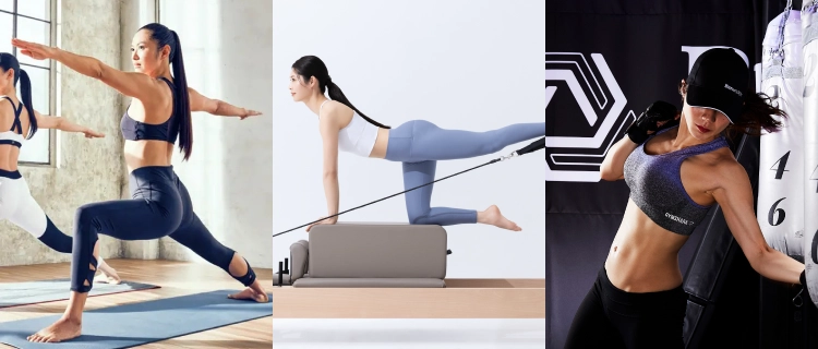 ホットヨガ、マシンピラティス、暗闇キックボクシン