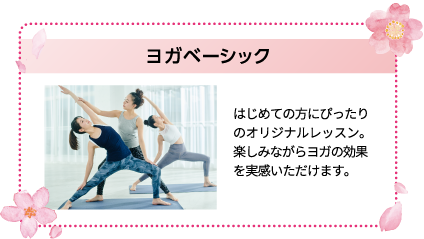 ヨガベーシック はじめての方にぴったりのオリジナルレッスン。楽しみながらヨガの効果を実感いただけます。