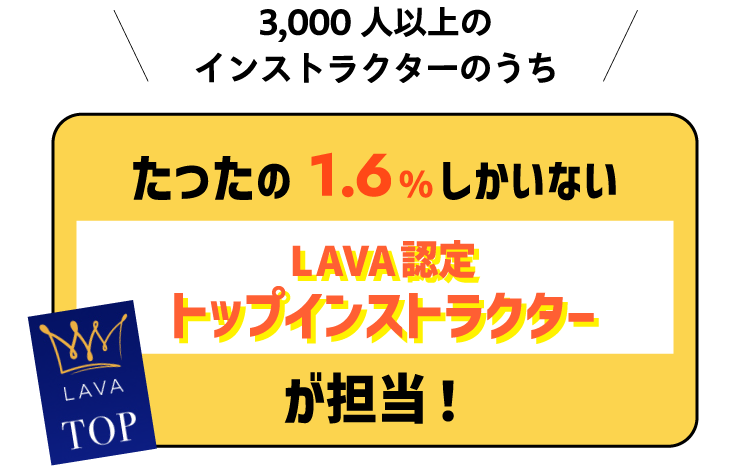 3,000人以上のインストラクターのうち たったの1.6%しかいないLAVA認定トップインストラクターが担当！